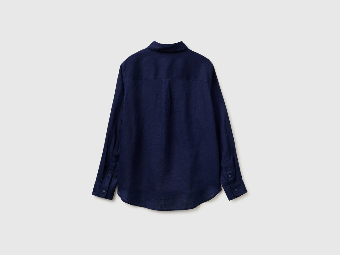 Benetton Dark Blue Women Regular Fit Shirt in Pure Linen SKU: 5BMLDQ0D9_252 Image 02