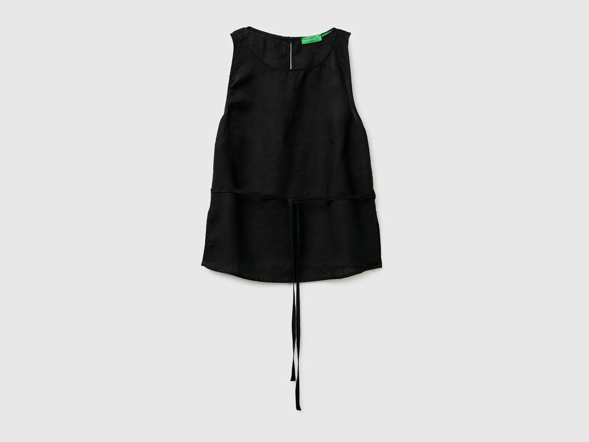 Benetton Black Women 100% Linen Tank Top with Strap SKU: 5BMLDQ0DZ_100 Image 01