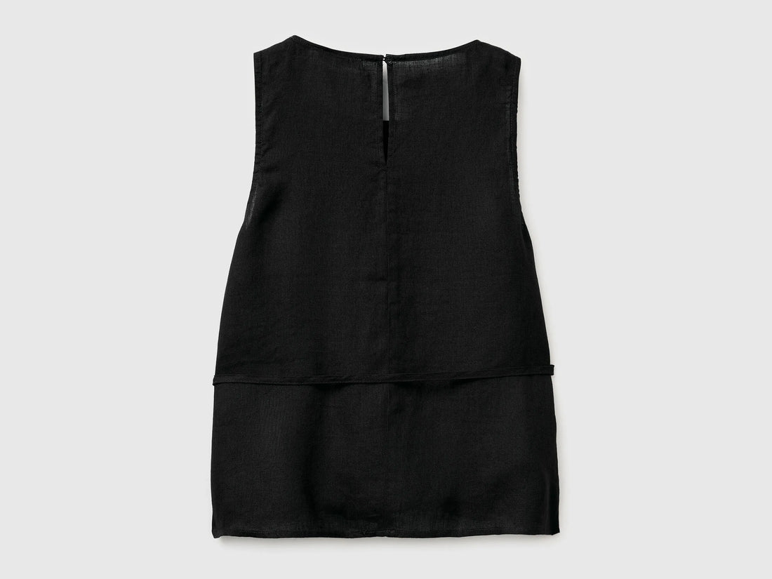 Benetton Black Women 100% Linen Tank Top with Strap SKU: 5BMLDQ0DZ_100 Image 02