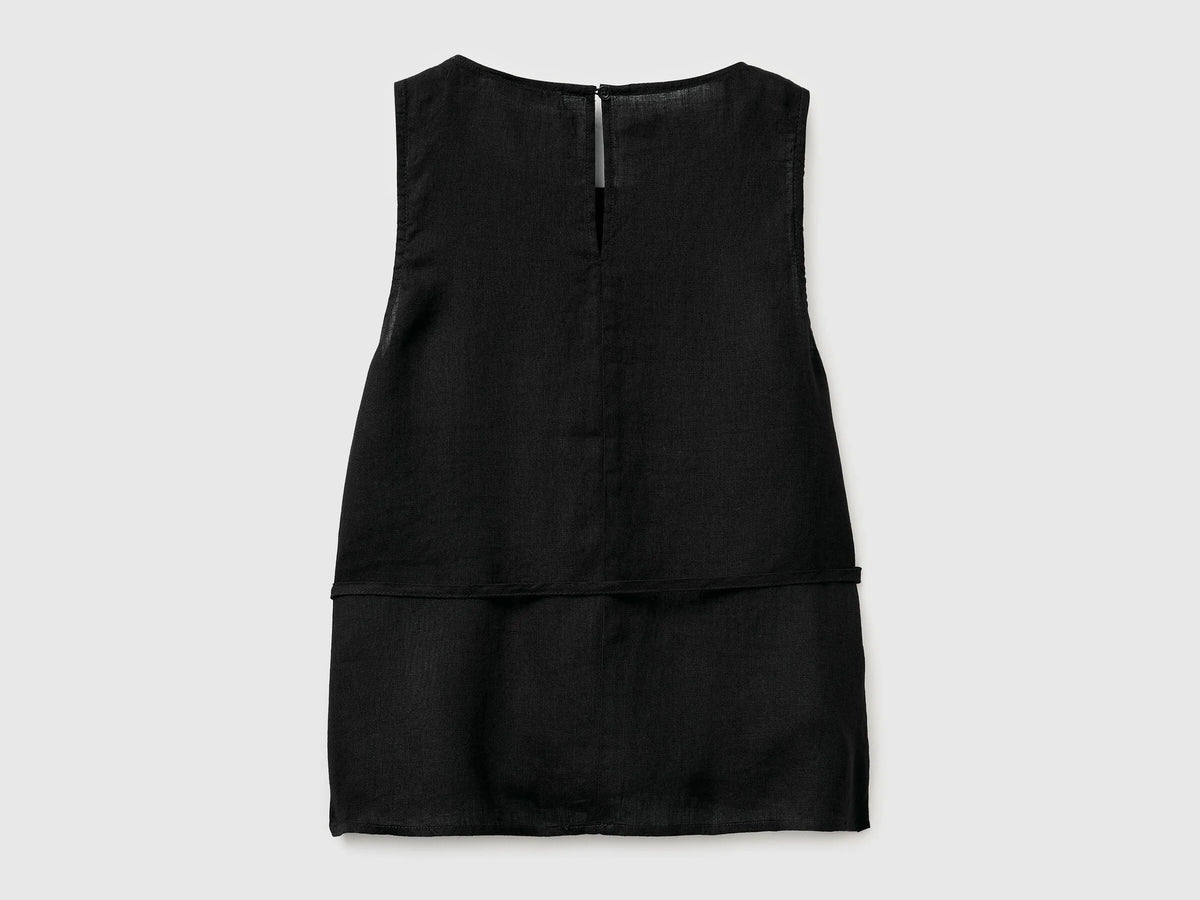 Benetton Black Women 100% Linen Tank Top with Strap SKU: 5BMLDQ0DZ_100 Image 02