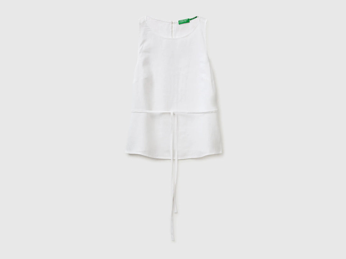 Benetton White Women 100% Linen Tank Top with Strap SKU: 5BMLDQ0DZ_101 Image 01
