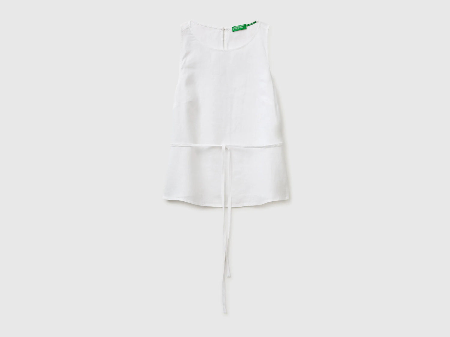 Benetton White Women 100% Linen Tank Top with Strap SKU: 5BMLDQ0DZ_101 Image 01