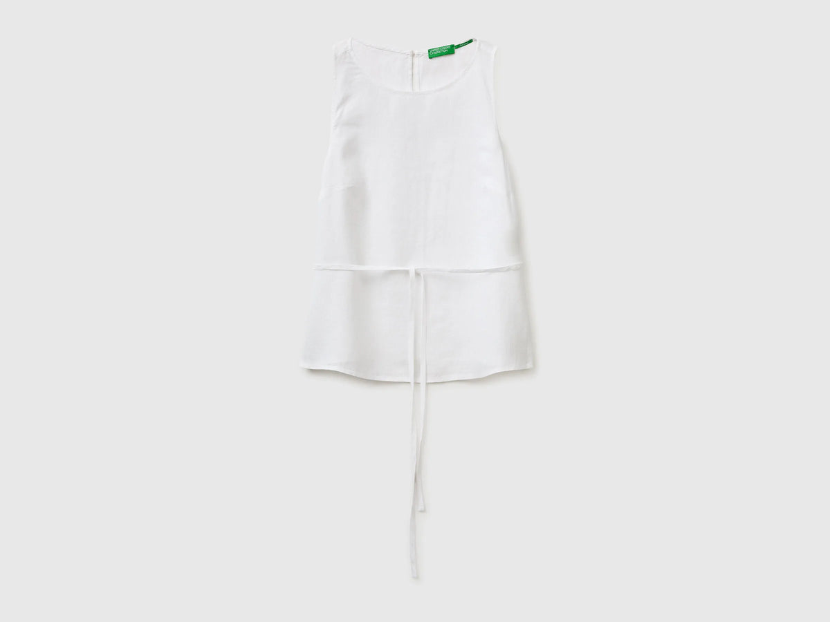Benetton White Women 100% Linen Tank Top with Strap SKU: 5BMLDQ0DZ_101 Image 01