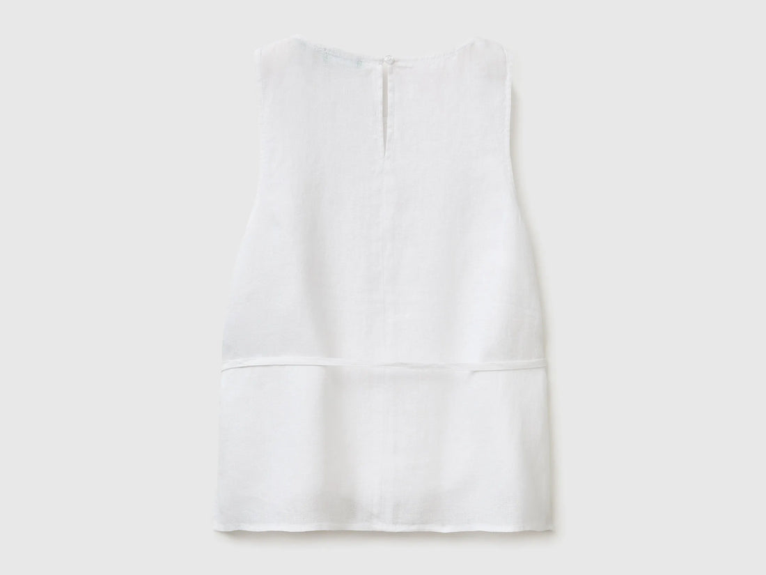 Benetton White Women 100% Linen Tank Top with Strap SKU: 5BMLDQ0DZ_101 Image 02