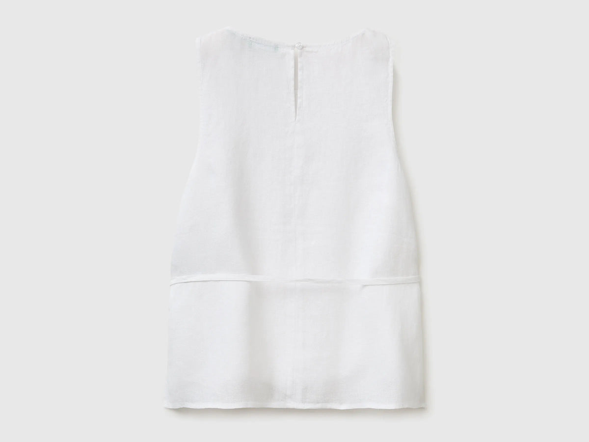 Benetton White Women 100% Linen Tank Top with Strap SKU: 5BMLDQ0DZ_101 Image 02