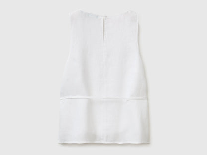 Benetton White Women 100% Linen Tank Top with Strap SKU: 5BMLDQ0DZ_101 Image 02