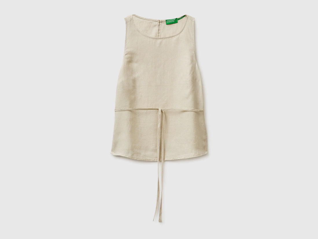 Benetton Beige Women 100% Linen Tank Top with Strap SKU: 5BMLDQ0DZ_152 Image 01