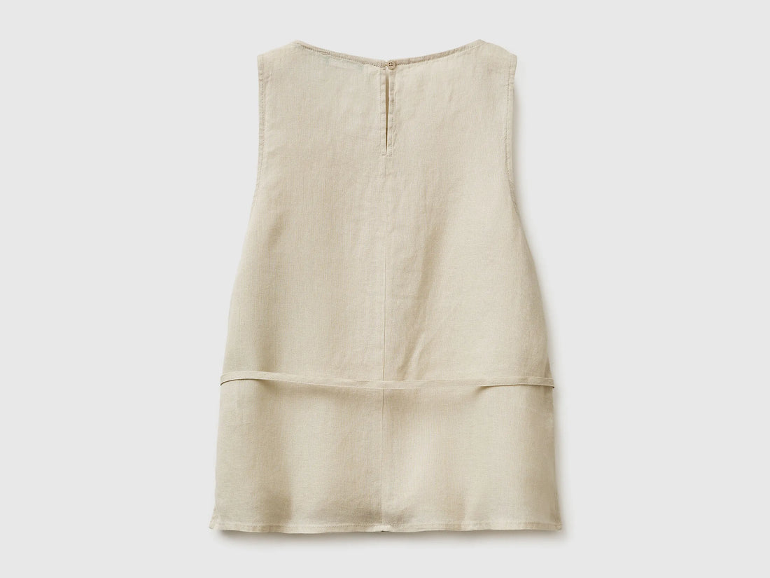 Benetton Beige Women 100% Linen Tank Top with Strap SKU: 5BMLDQ0DZ_152 Image 02