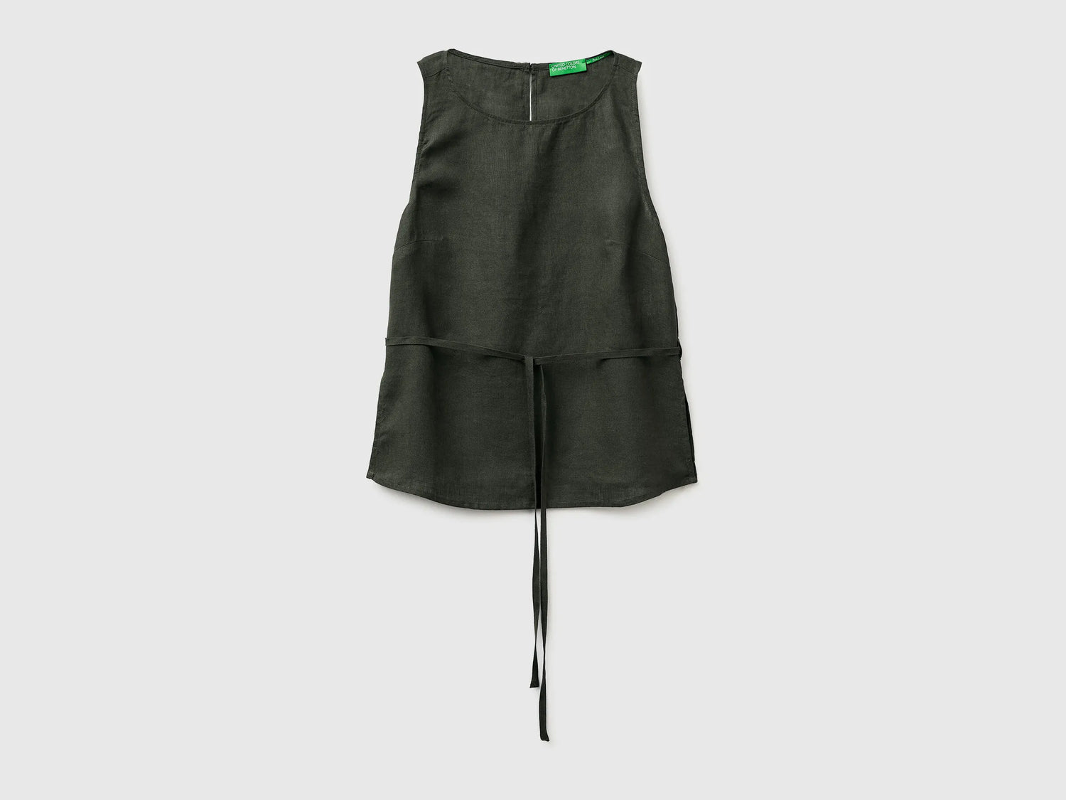 Benetton Military Green Women 100% Linen Tank Top with Strap SKU: 5BMLDQ0DZ_20W Image 01