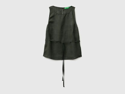Benetton Military Green Women 100% Linen Tank Top with Strap SKU: 5BMLDQ0DZ_20W Image 01