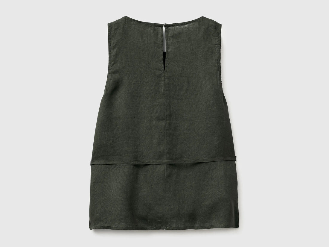 Benetton Military Green Women 100% Linen Tank Top with Strap SKU: 5BMLDQ0DZ_20W Image 02