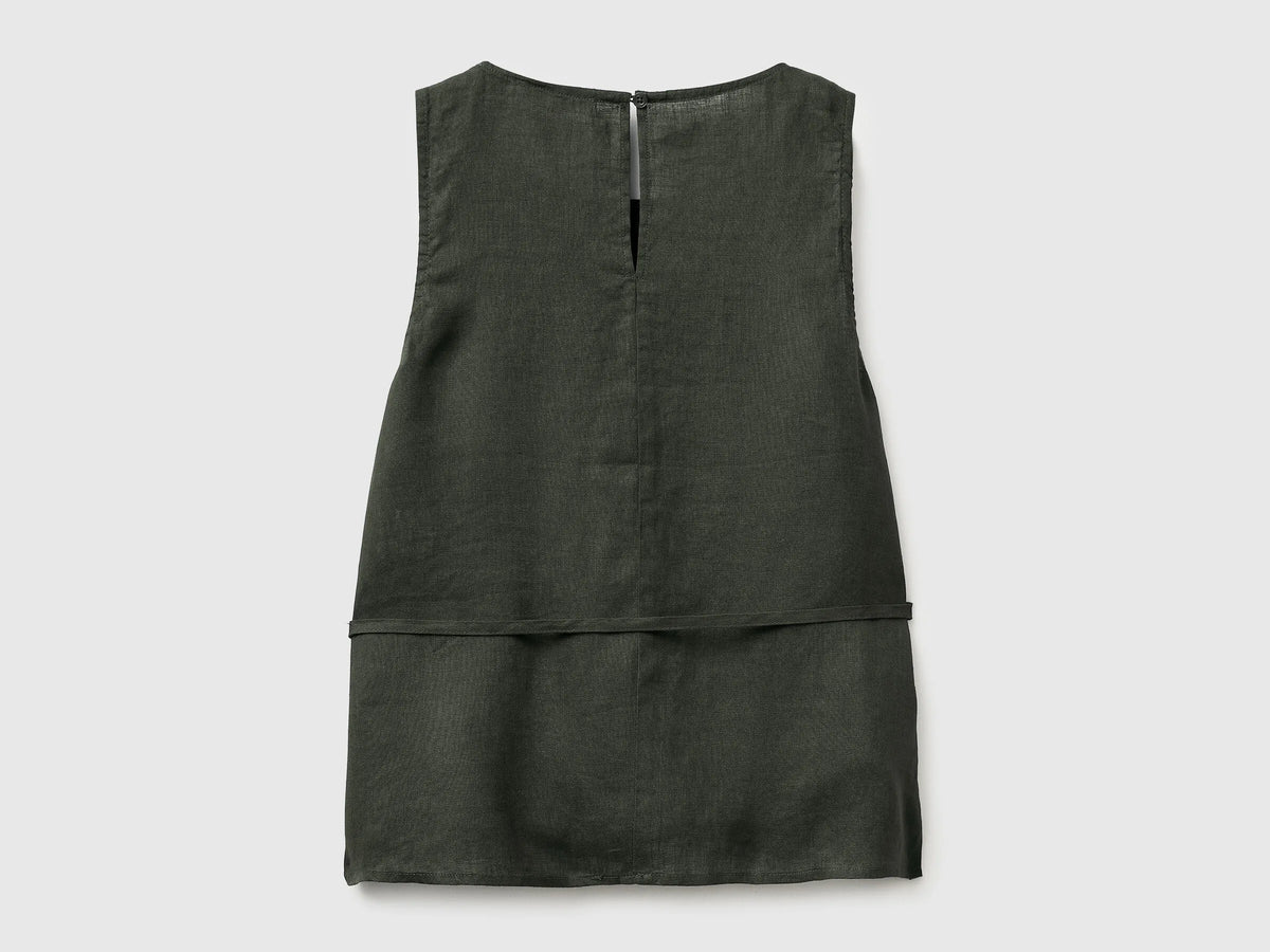 Benetton Military Green Women 100% Linen Tank Top with Strap SKU: 5BMLDQ0DZ_20W Image 02