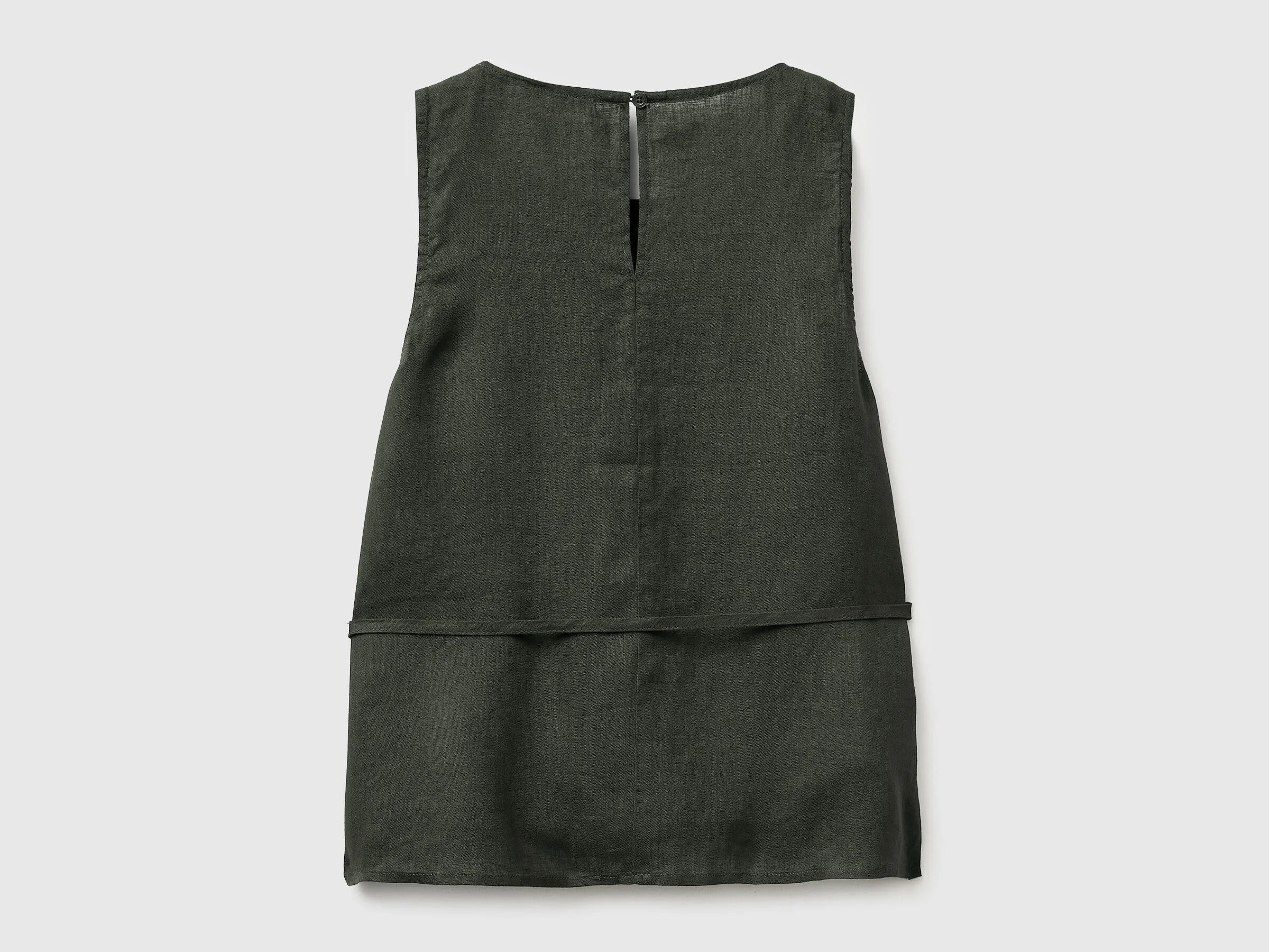 Benetton Military Green Women 100% Linen Tank Top with Strap SKU: 5BMLDQ0DZ_20W Image 02