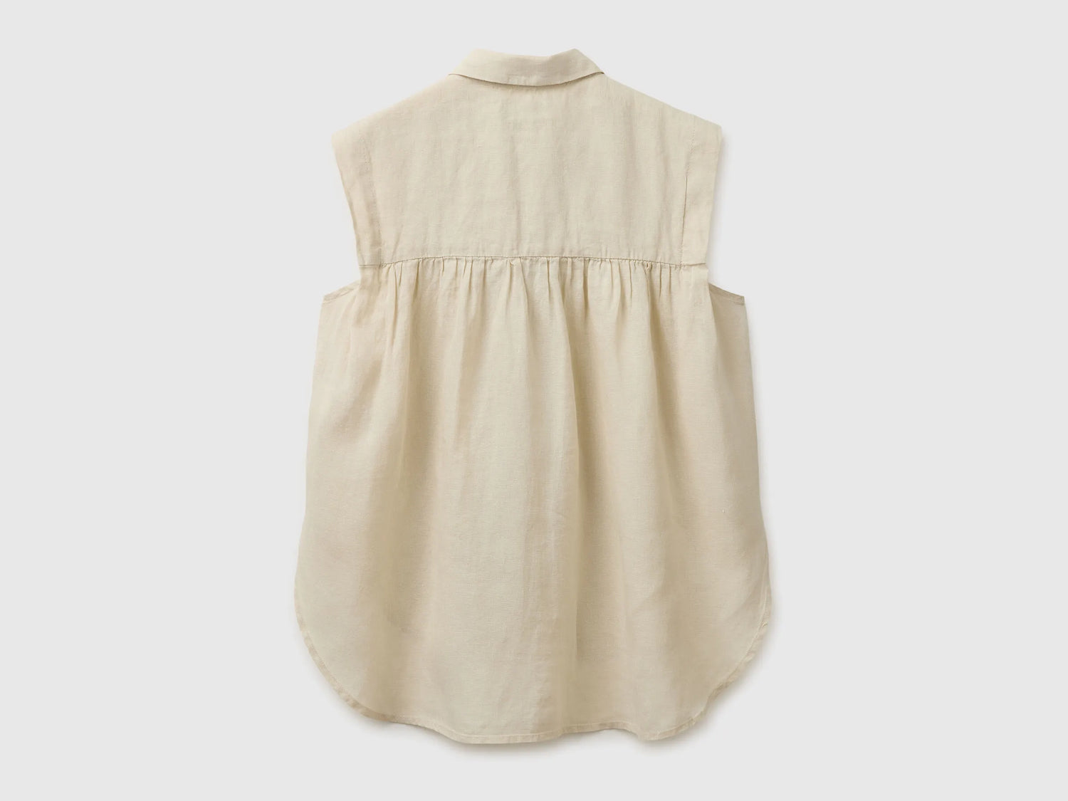 Benetton Beige Women 100% Linen Sleeveless Blouse SKU: 5BMLDQ0E0_152 Image 02