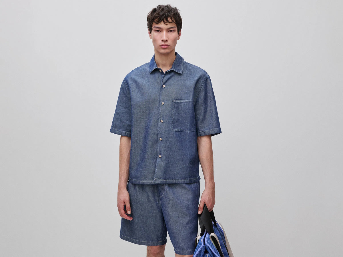 Benetton Light blue Men Chambray Shirt SKU: 5E1XUQ073_901 Image 01