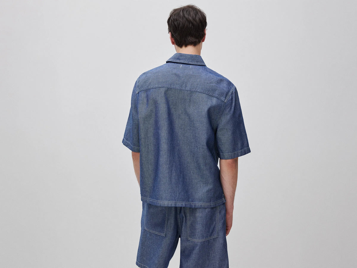 Benetton Light blue Men Chambray Shirt SKU: 5E1XUQ073_901 Image 02