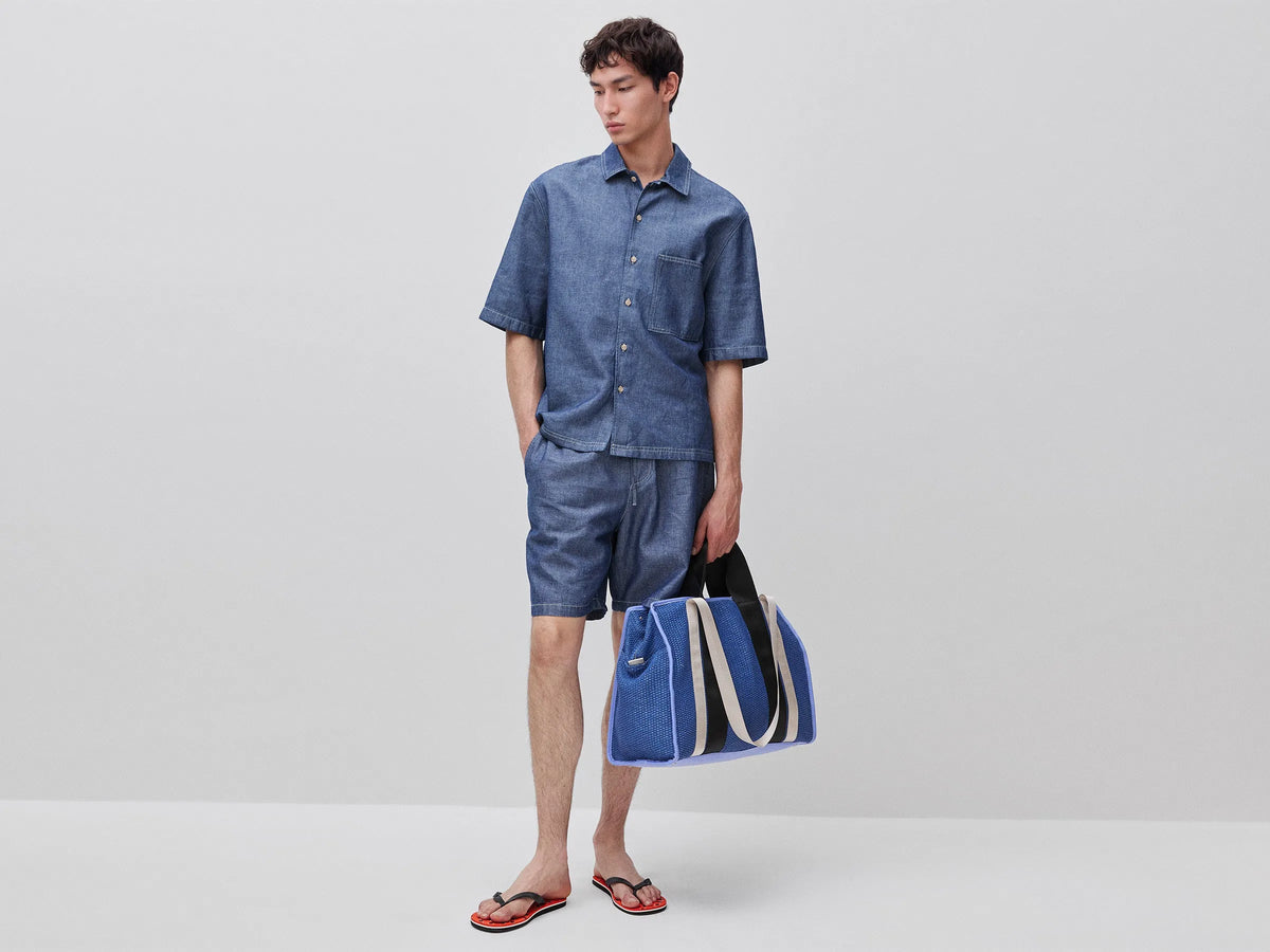 Benetton Light blue Men Chambray Shirt SKU: 5E1XUQ073_901 Image 03