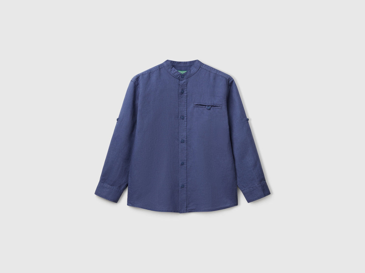 Benetton_Mandarin Collar Shirt in Linen Blend_5IPVCQ03T_12T_01