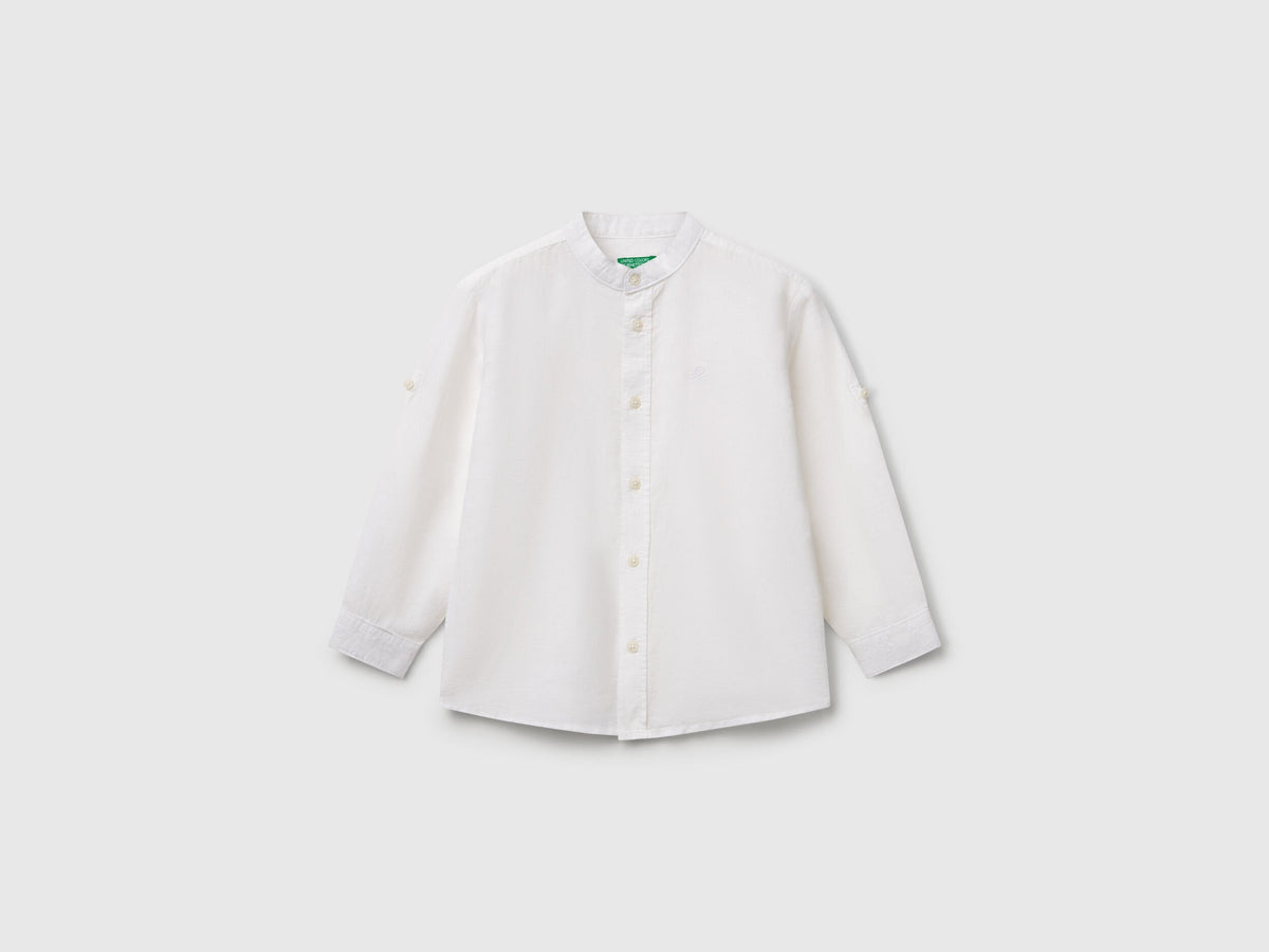 Benetton_Mandarin Collar Shirt in Linen Blend_5IPVGQ01L_101_01