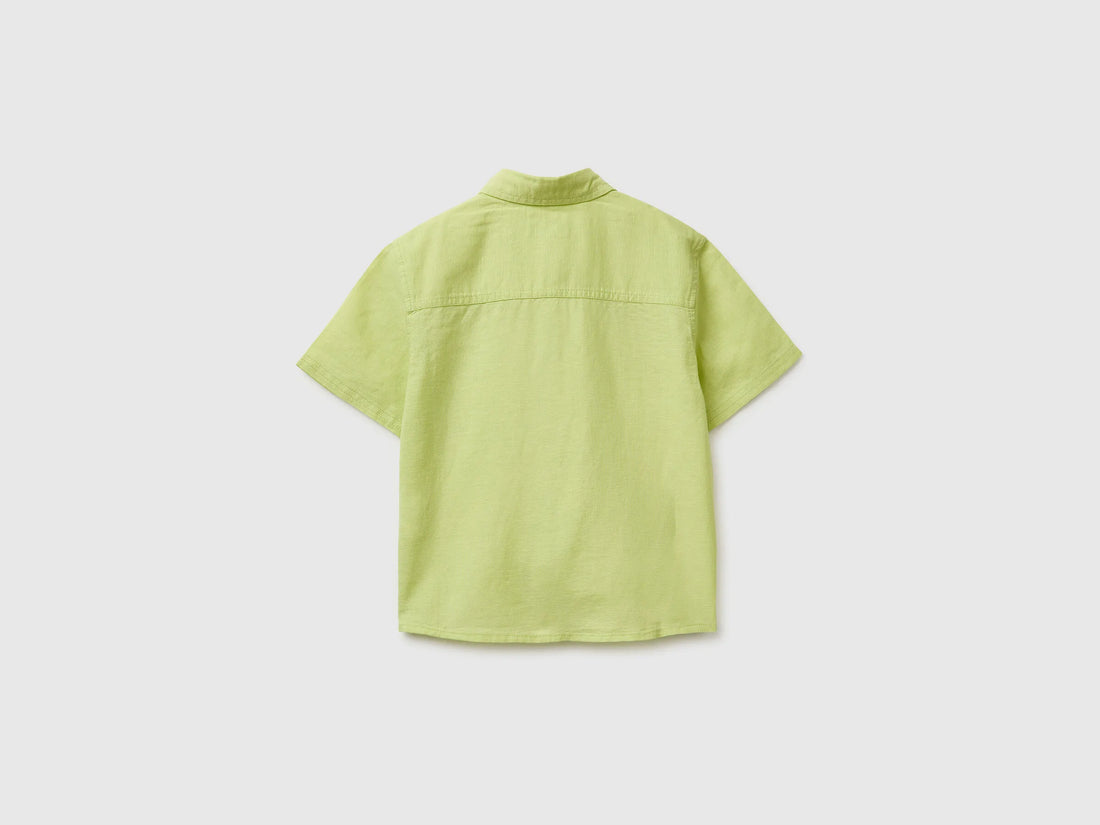 Benetton Lime Boys Short-Sleeved Linen Blend Shirt SKU: 5IPVGQ033_0M4 Image 02