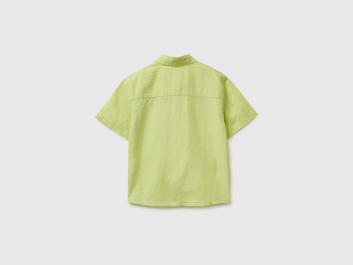 Benetton Lime Boys Short-Sleeved Linen Blend Shirt SKU: 5IPVGQ033_0M4 Image 02