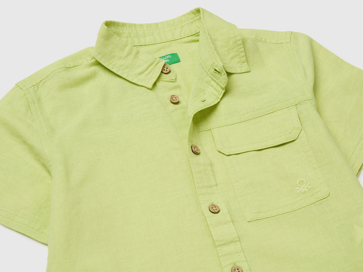Benetton Lime Boys Short-Sleeved Linen Blend Shirt SKU: 5IPVGQ033_0M4 Image 03