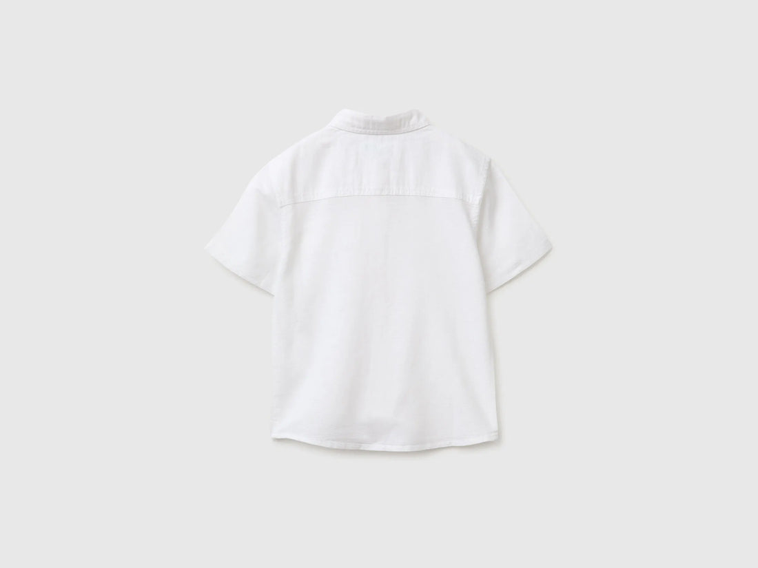 Benetton White Boys Short-Sleeved Linen Blend Shirt SKU: 5IPVGQ033_101 Image 02
