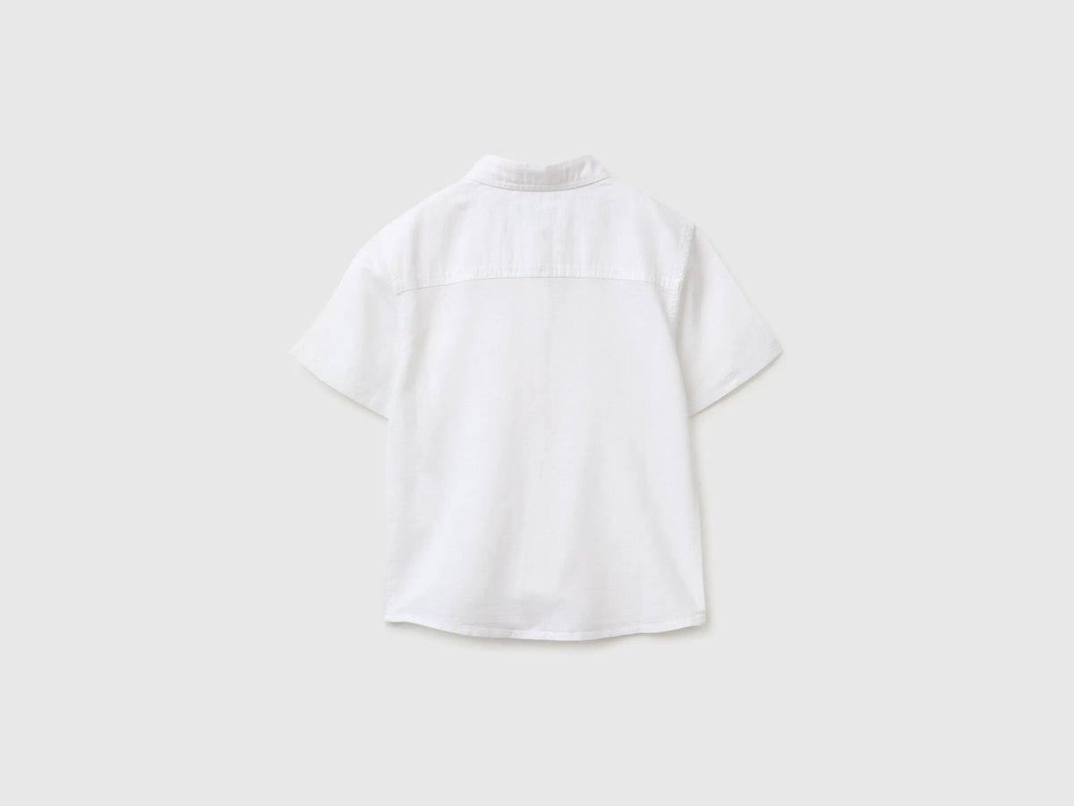 Benetton White Boys Short-Sleeved Linen Blend Shirt SKU: 5IPVGQ033_101 Image 02