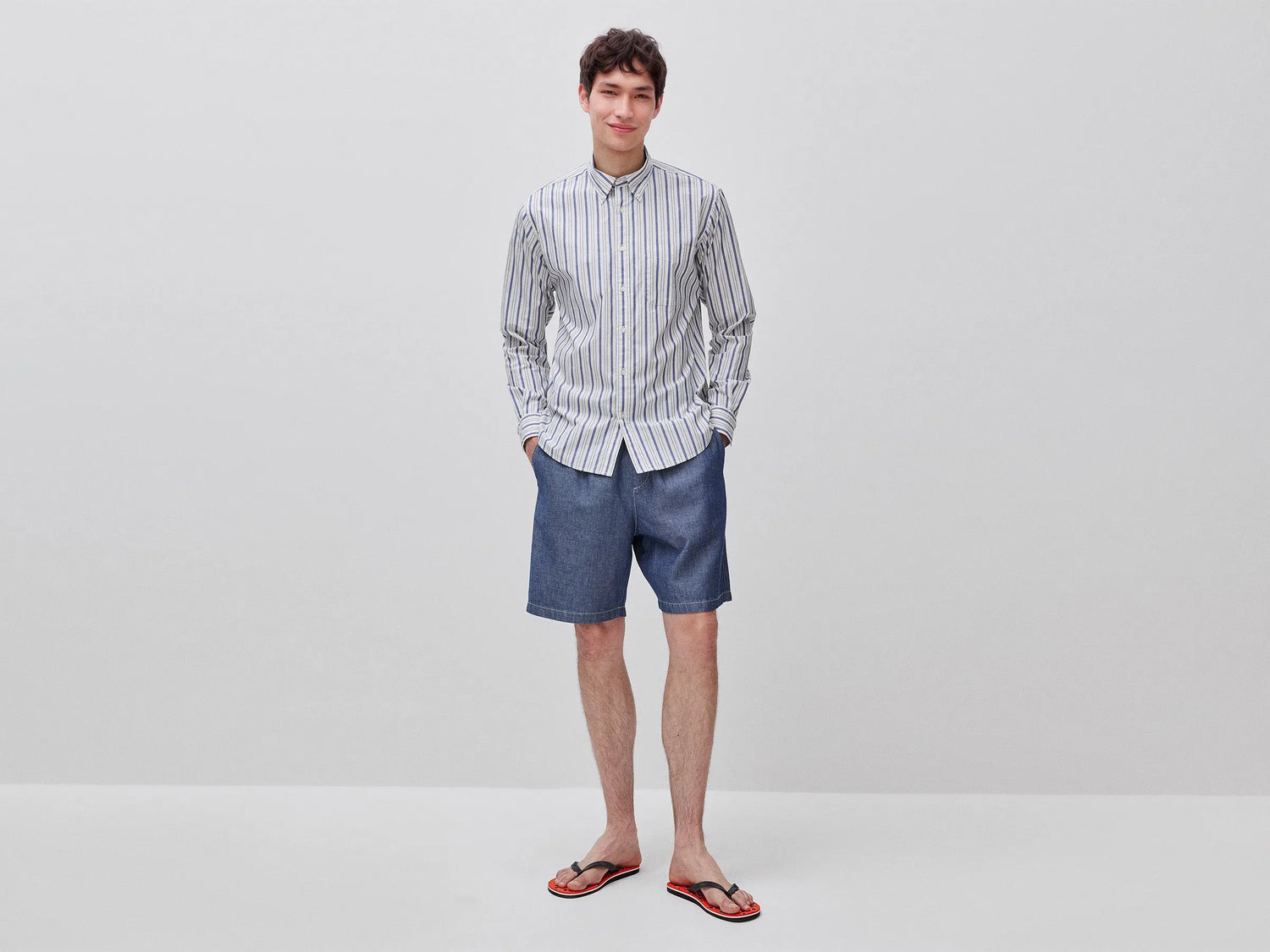 Benetton Creamy white Men Striped Button-Down Shirt SKU: 5KEJUQ076_901 Image 03