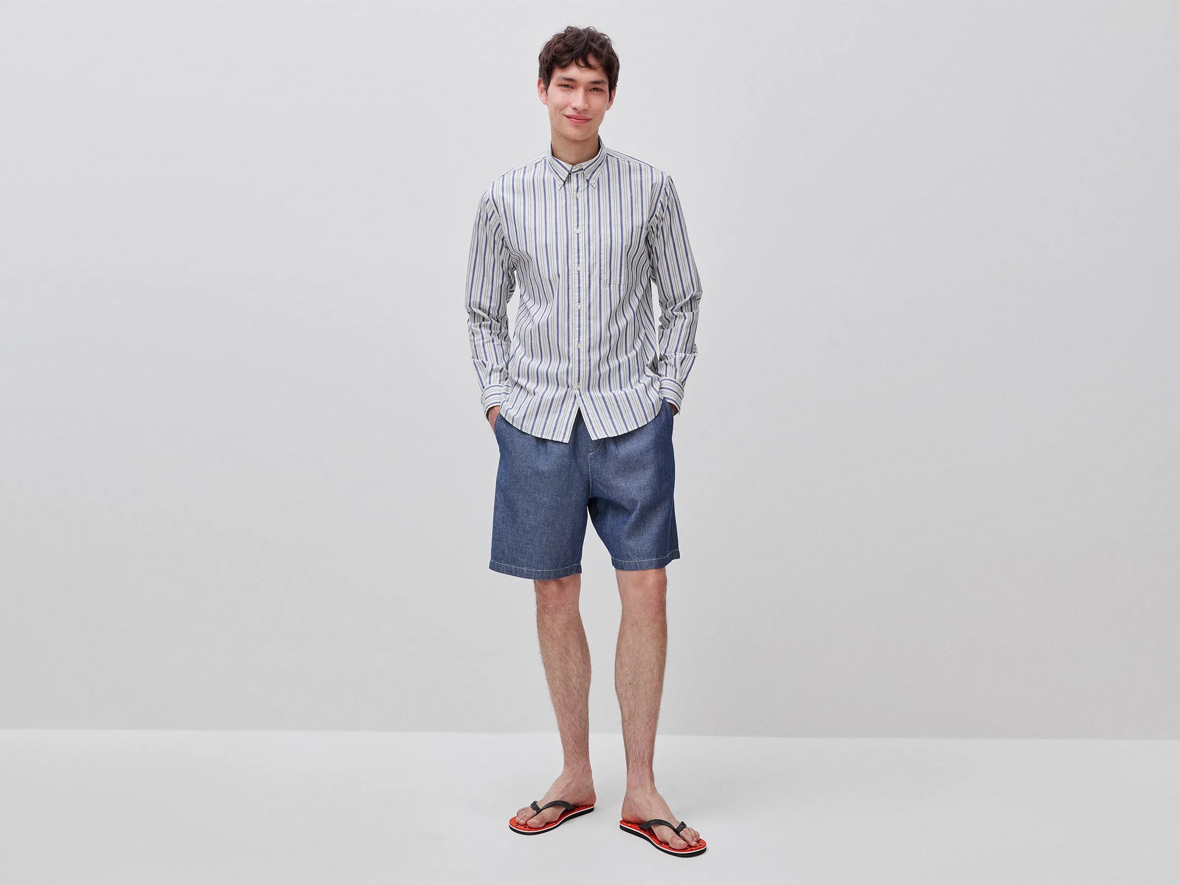 Benetton Creamy white Men Striped Button-Down Shirt SKU: 5KEJUQ076_901 Image 03