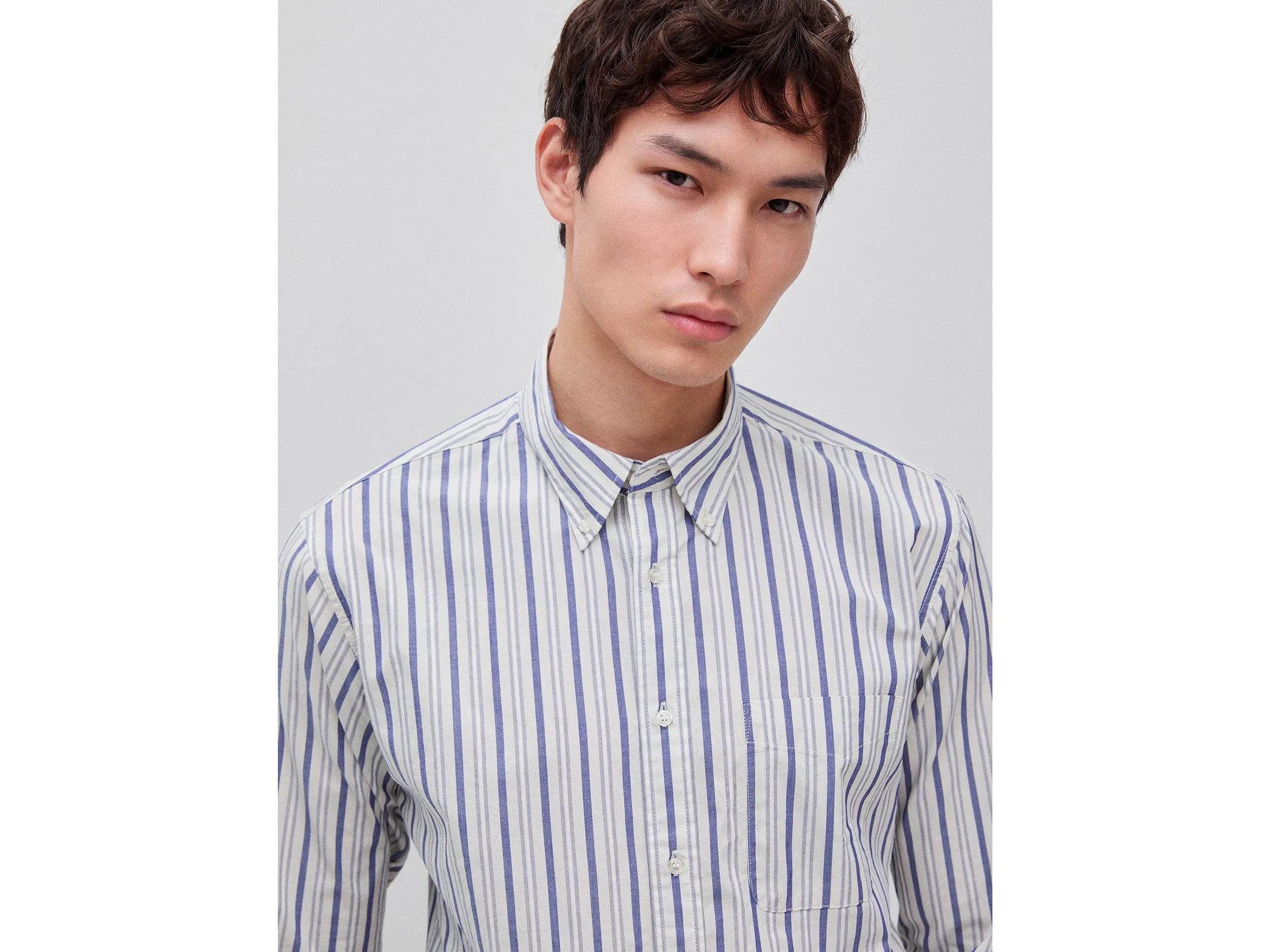 Benetton Creamy white Men Striped Button-Down Shirt SKU: 5KEJUQ076_901 Image 04