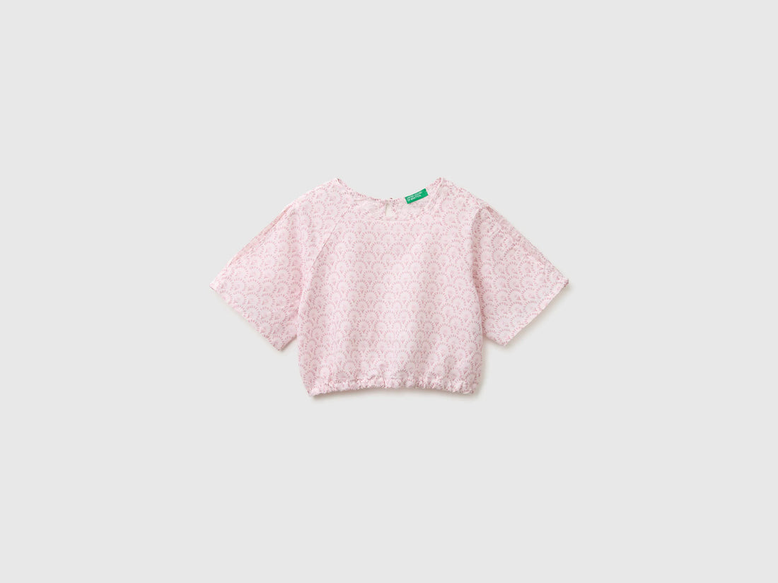 Benetton Soft Pink Girls Floral Blouse in Linen Blend SKU: 5NVDCQ04S_68C Image 01