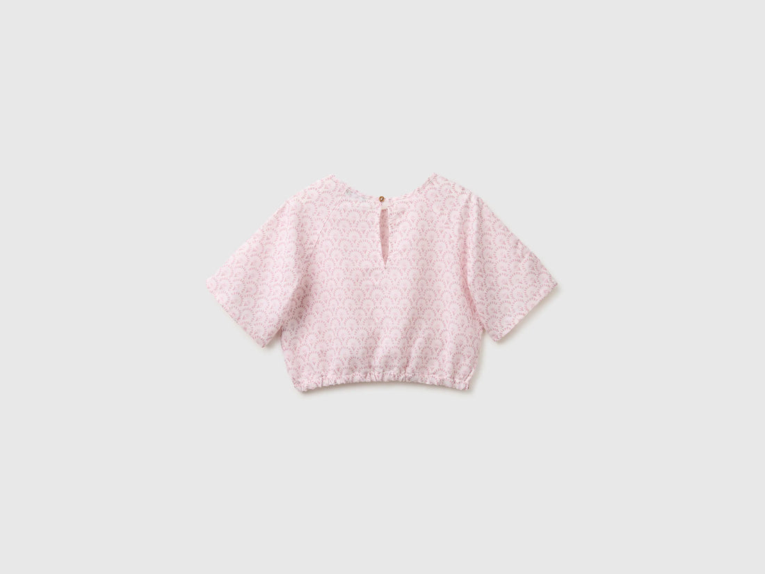 Benetton Soft Pink Girls Floral Blouse in Linen Blend SKU: 5NVDCQ04S_68C Image 02