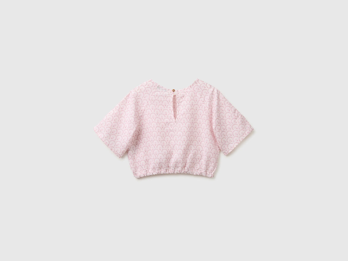 Benetton Soft Pink Girls Floral Blouse in Linen Blend SKU: 5NVDCQ04S_68C Image 02