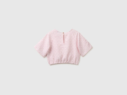 Benetton Soft Pink Girls Floral Blouse in Linen Blend SKU: 5NVDCQ04S_68C Image 02