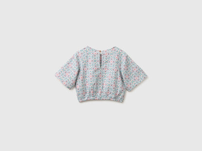 Benetton Aqua Girls Floral Blouse in Linen Blend SKU: 5NVDCQ04S_68D Image 02