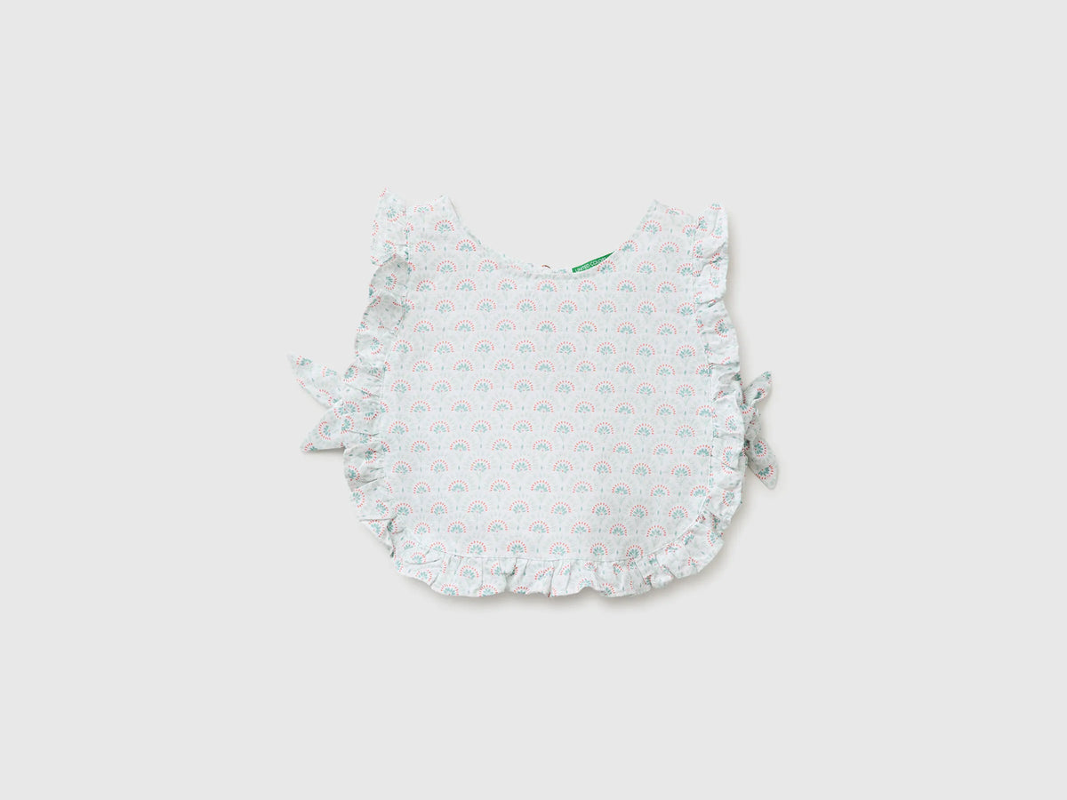 Benetton Aqua Girls Floral Blouse in Linen Blend SKU: 5NVDGQ035_68A Image 01