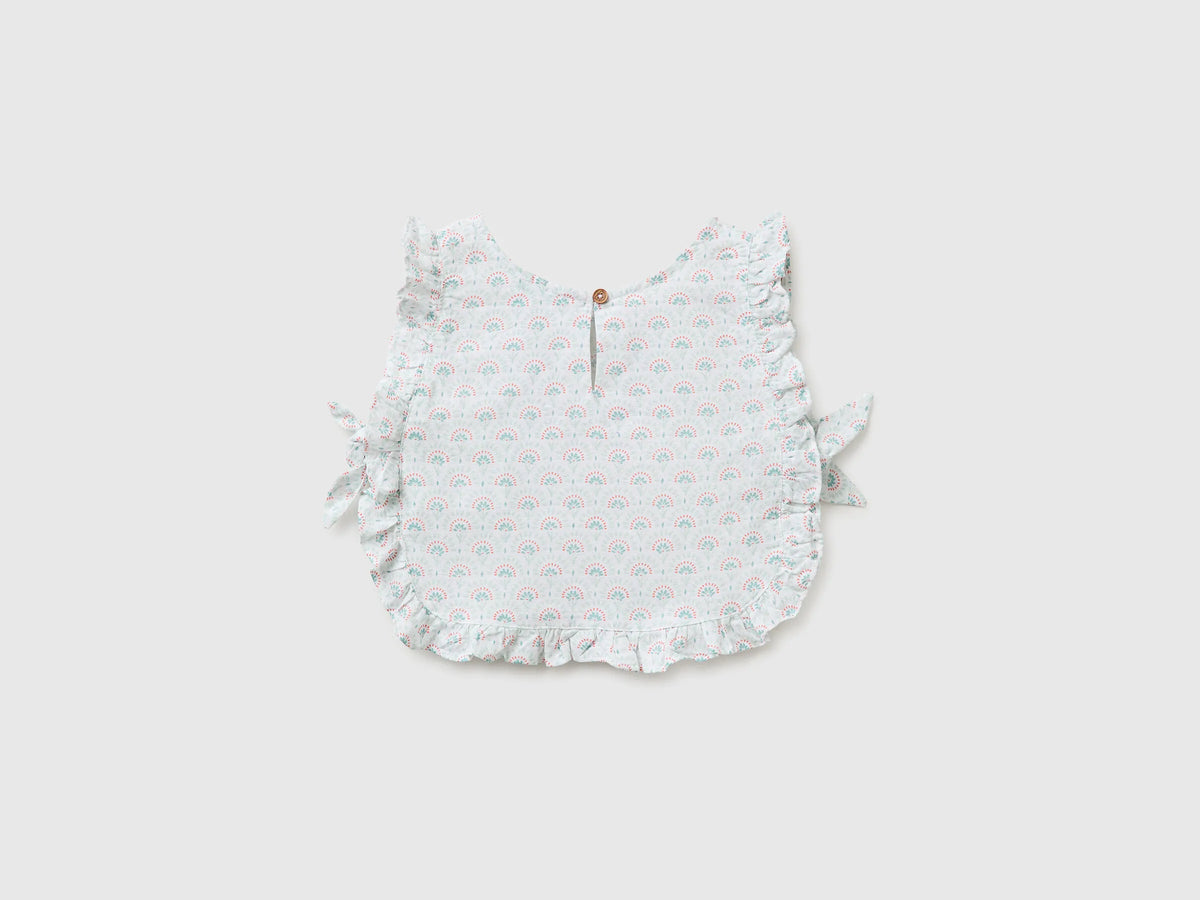 Benetton Aqua Girls Floral Blouse in Linen Blend SKU: 5NVDGQ035_68A Image 02