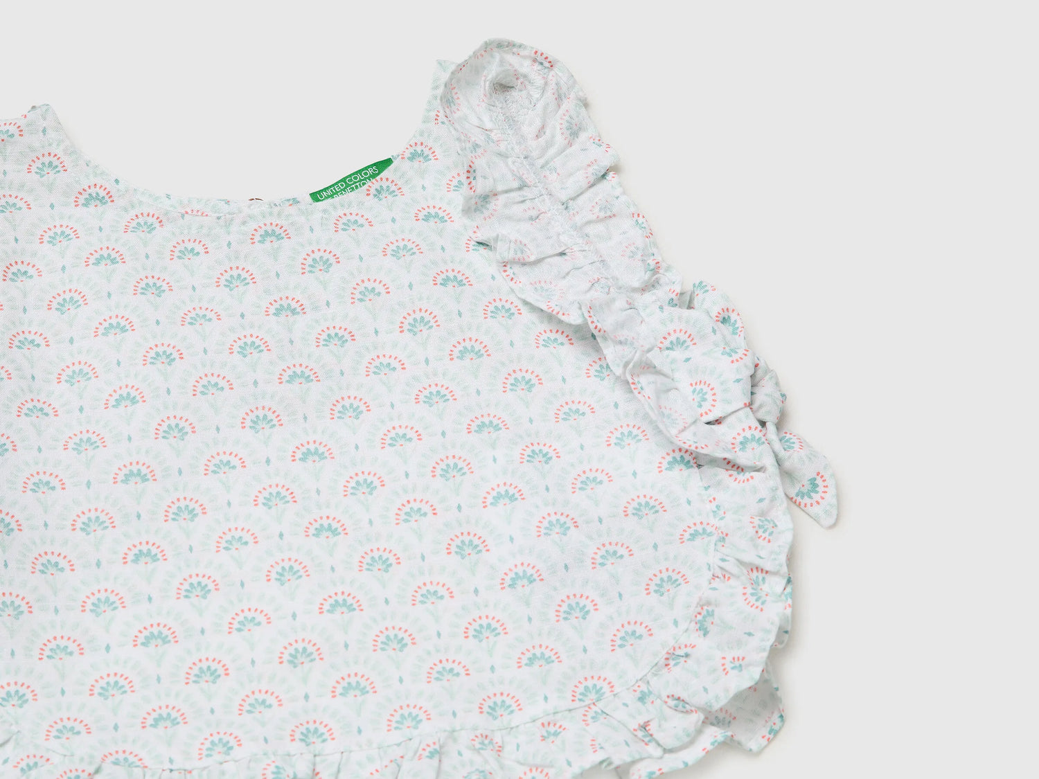 Benetton Aqua Girls Floral Blouse in Linen Blend SKU: 5NVDGQ035_68A Image 03