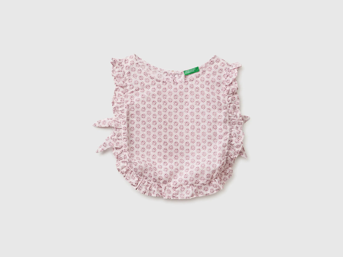 Benetton Pink Girls Floral Blouse in Linen Blend SKU: 5NVDGQ035_68E Image 01