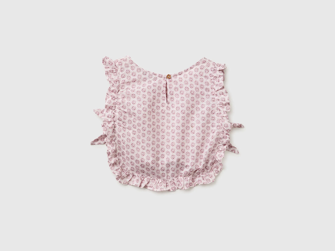 Benetton Pink Girls Floral Blouse in Linen Blend SKU: 5NVDGQ035_68E Image 02