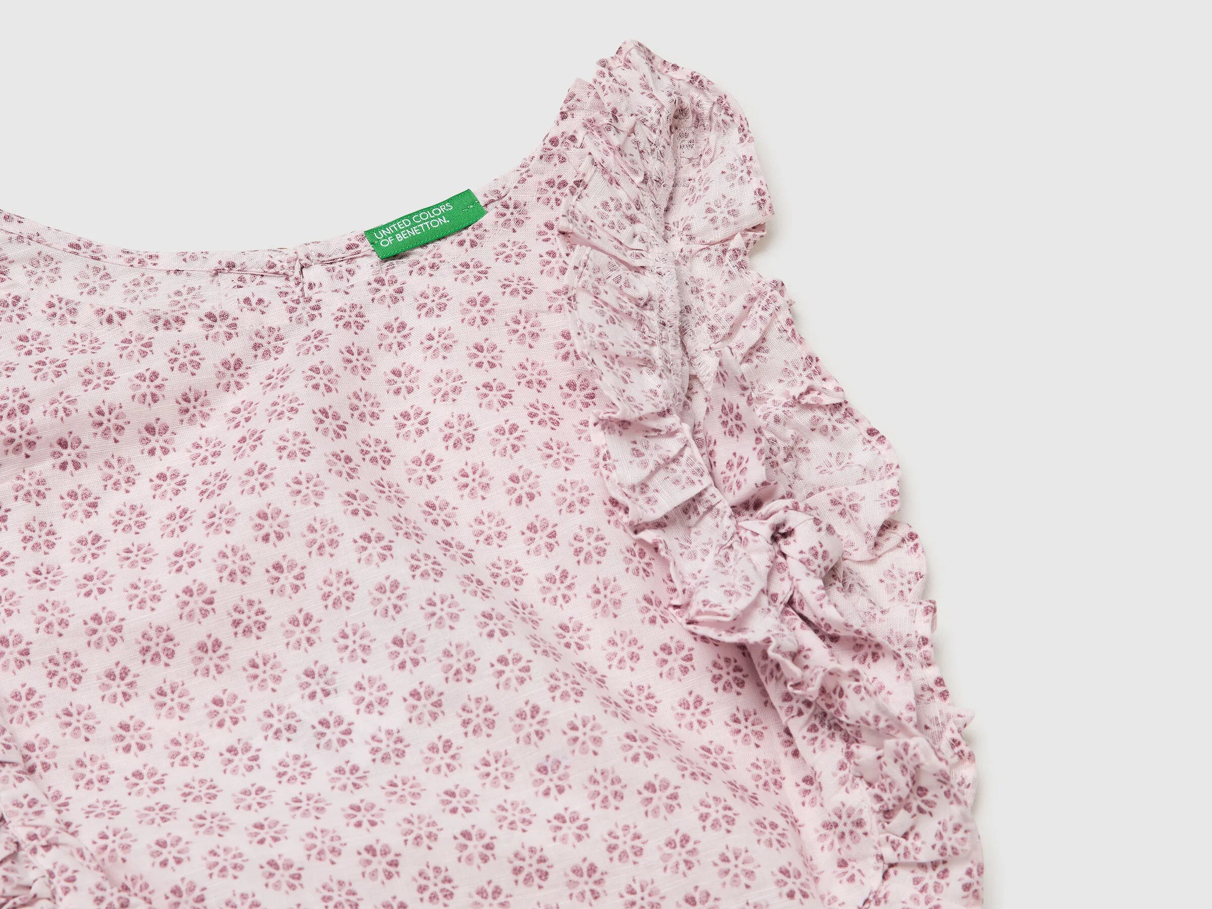 Benetton Pink Girls Floral Blouse in Linen Blend SKU: 5NVDGQ035_68E Image 03