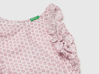 Benetton Pink Girls Floral Blouse in Linen Blend SKU: 5NVDGQ035_68E Image 03