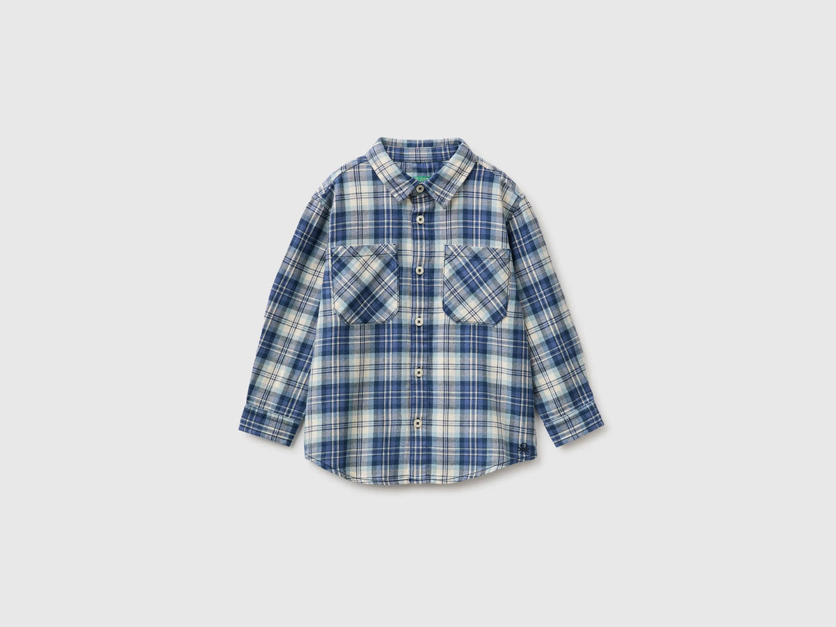 Benetton Blue Boys Oversized Checked Shirt SKU: 5PBAGQ03E_902 Image 01