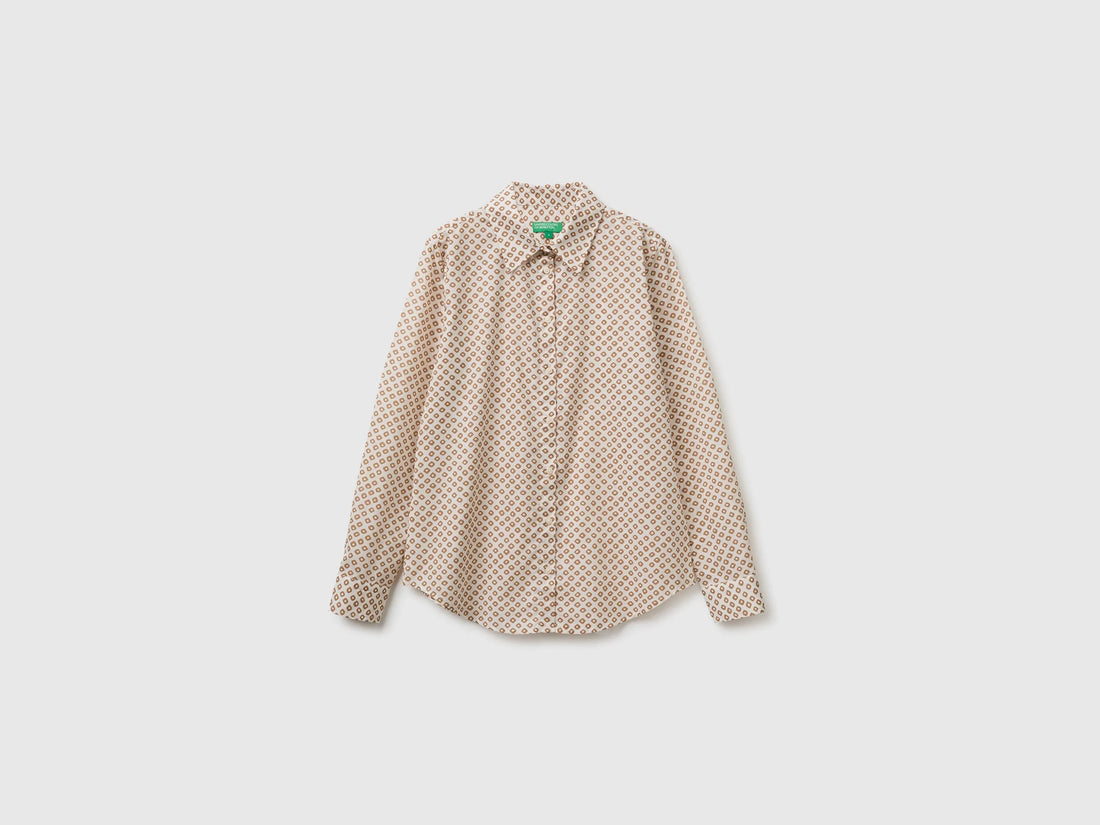 Benetton Creamy White Women Long-Sleeved Patterned Shirt SKU: 5Q6SDQ0AY_60H Image 01
