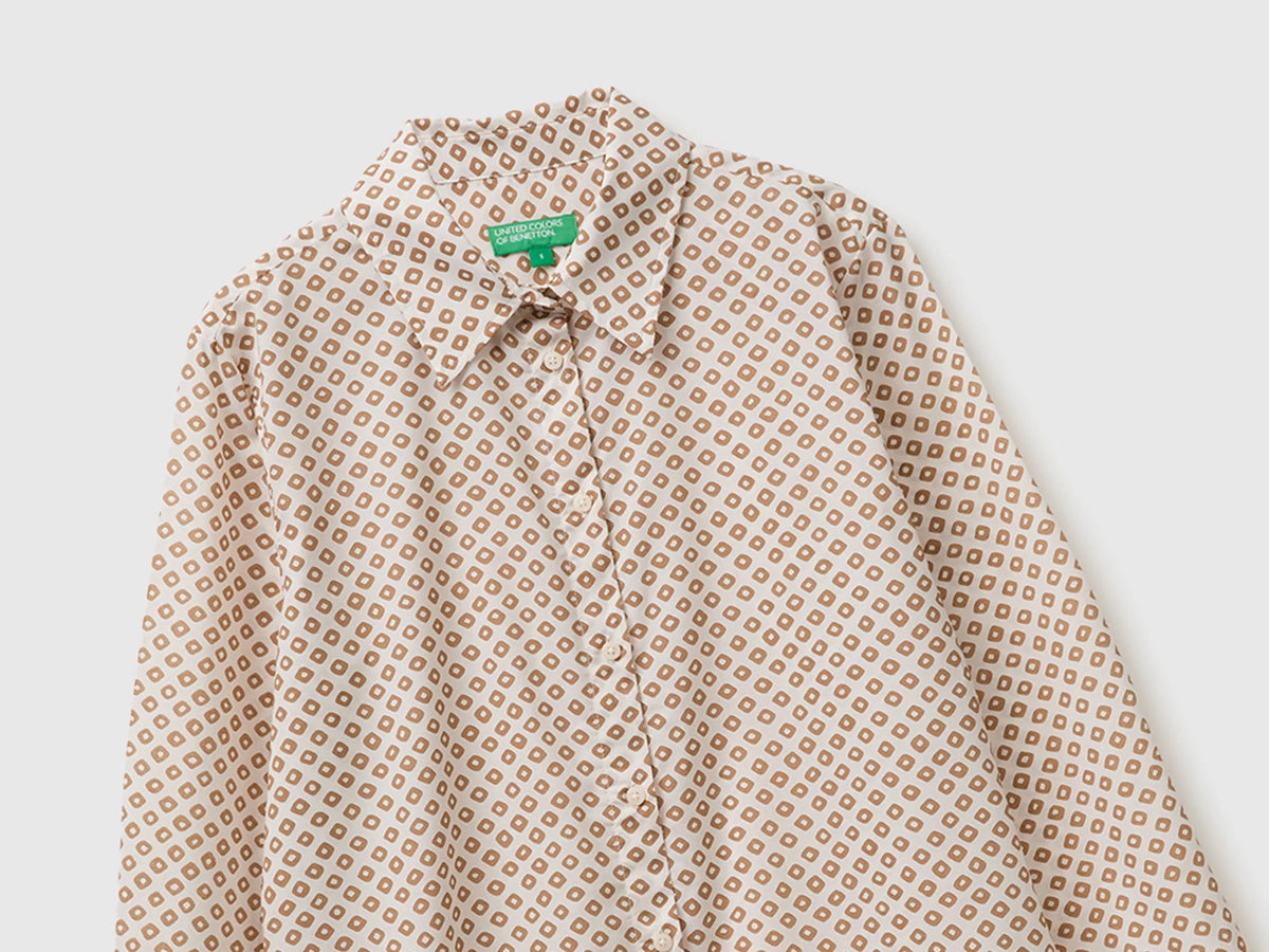 Benetton Creamy White Women Long-Sleeved Patterned Shirt SKU: 5Q6SDQ0AY_60H Image 03