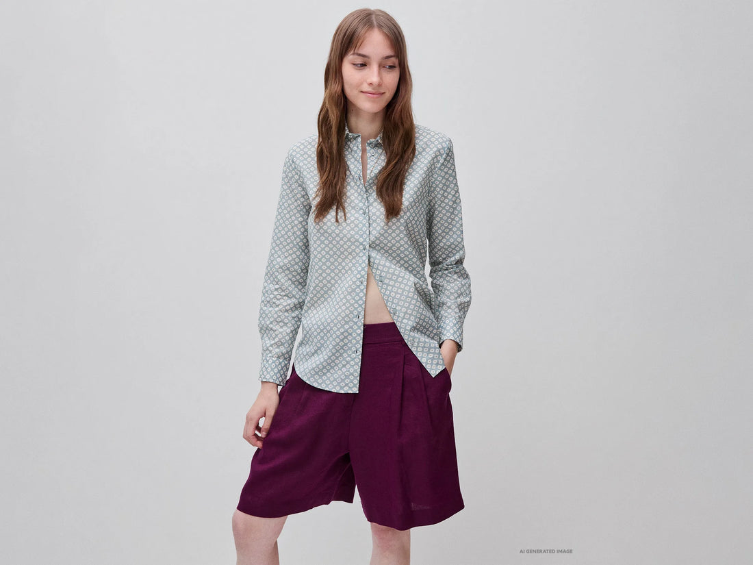 Benetton Light Gray Women Long-Sleeved Patterned Shirt SKU: 5Q6SDQ0AY_60J Image 01