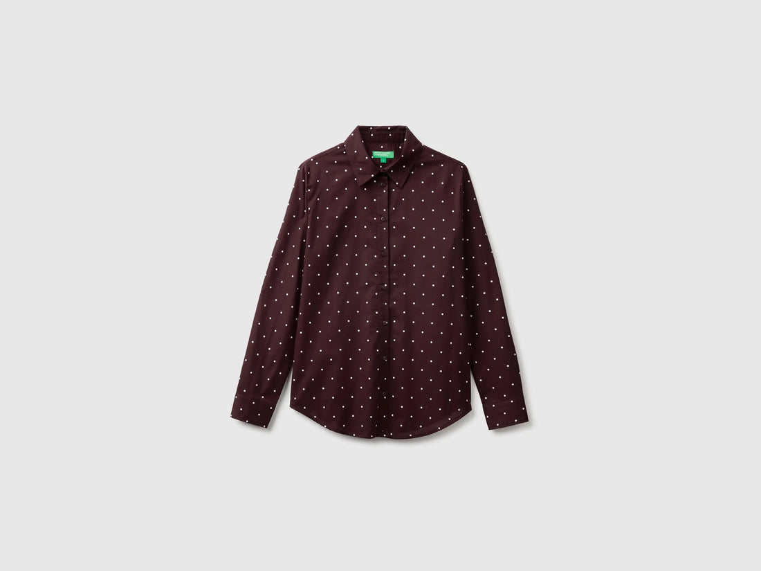Benetton Dark Brown Women Long-Sleeved Patterned Shirt SKU: 5Q6SDQ0AY_60P Image 01