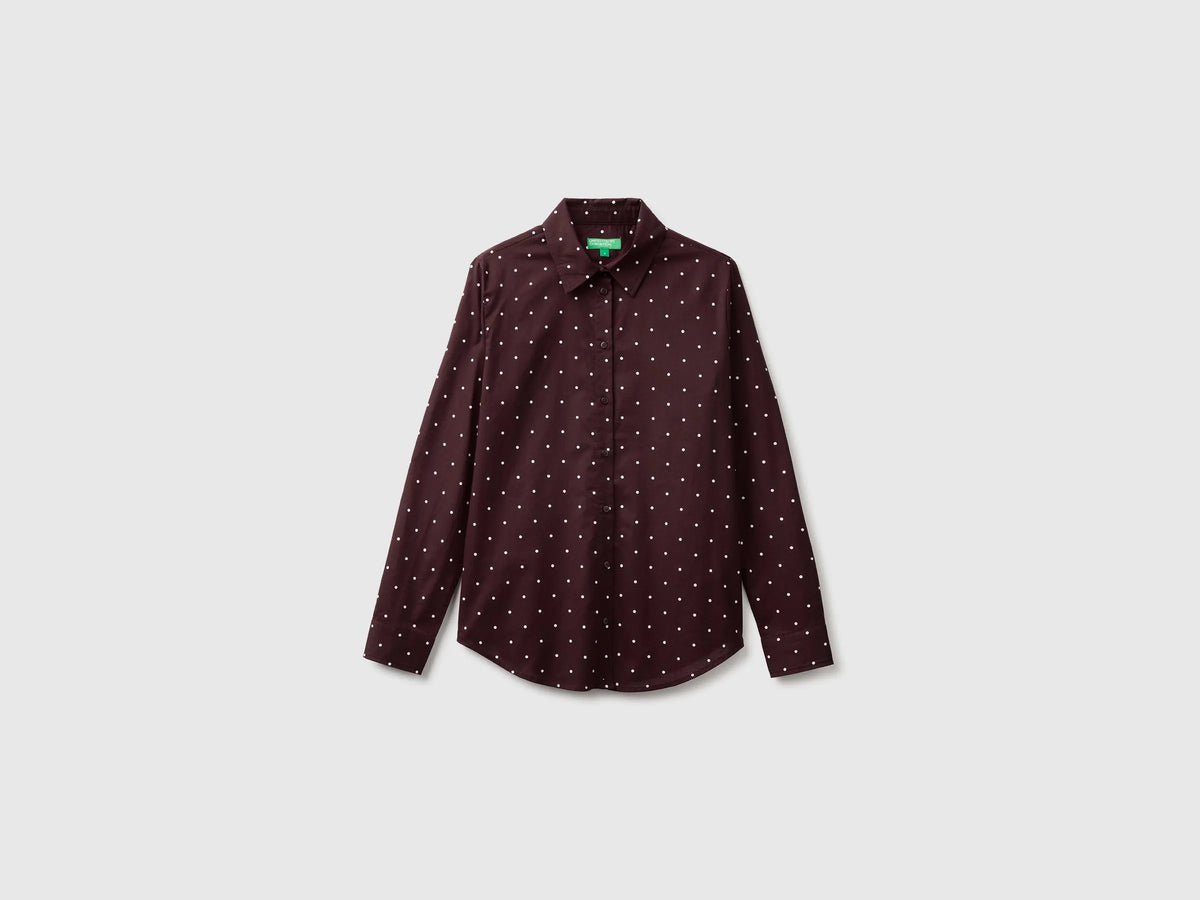 Benetton Dark Brown Women Long-Sleeved Patterned Shirt SKU: 5Q6SDQ0AY_60P Image 01