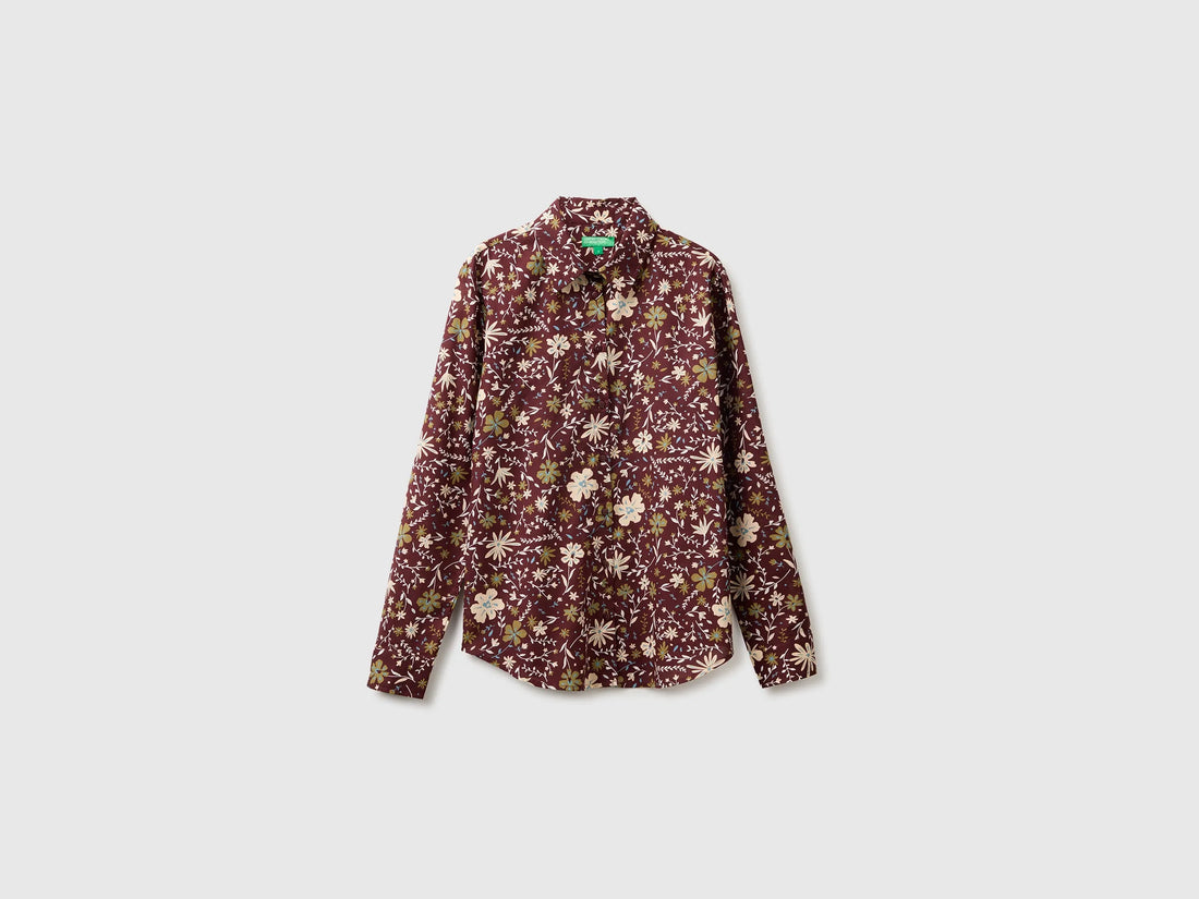 Benetton Brown Women Long-Sleeved Patterned Shirt SKU: 5Q6SDQ0AY_61F Image 01